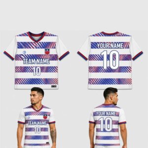Custom Red White Blue Striped Waves Pattern Soccer Jersey – SOC039