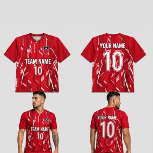 Custom Red White Geometric Pattern Soccer Jersey – SOC040