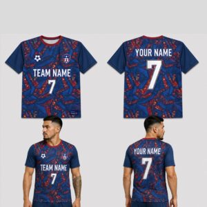 Custom Blue Red Geometric Grunge Pattern Soccer Jersey – SOC042