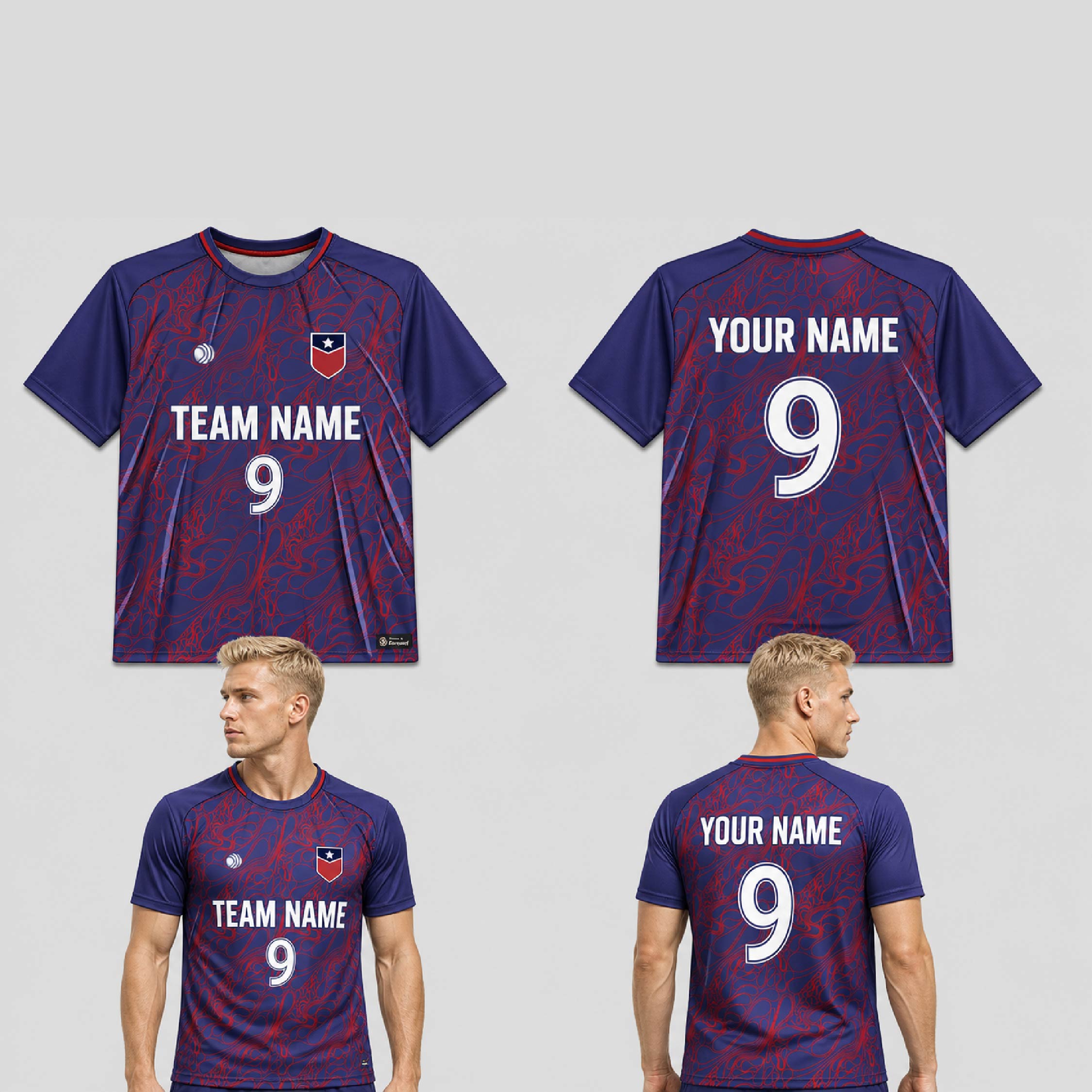 Custom Blue Red Liquid Pattern Soccer Jersey - SOC044