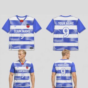 Custom White Blue Striped Waves Pattern Soccer Jersey – SOC045