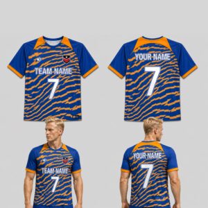 Custom Blue Orange Geometric Waves Pattern Soccer Jersey – SOC048