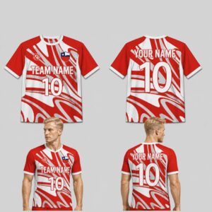 Custom Red White Waves Pattern Soccer Jersey – SOC051
