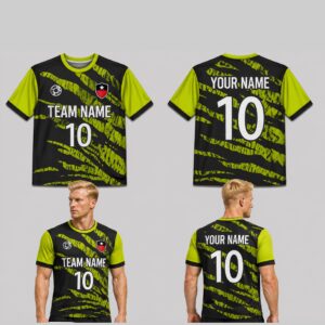 Custom Black Green Grunge Stripes Pattern Soccer Jersey – SOC052