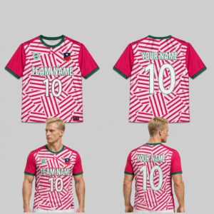 Custom Red White Stripe Patches Pattern Soccer Jersey – SOC053