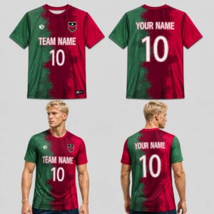 Custom Green Red Splash Pattern Soccer Jersey – SOC054