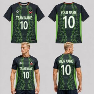 Custom Green Black Wave Pattern Soccer Jersey – SOC055