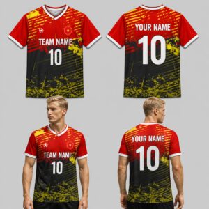 Custom Black Red Yellow Fire Striped Pattern Soccer Jersey – SOC056