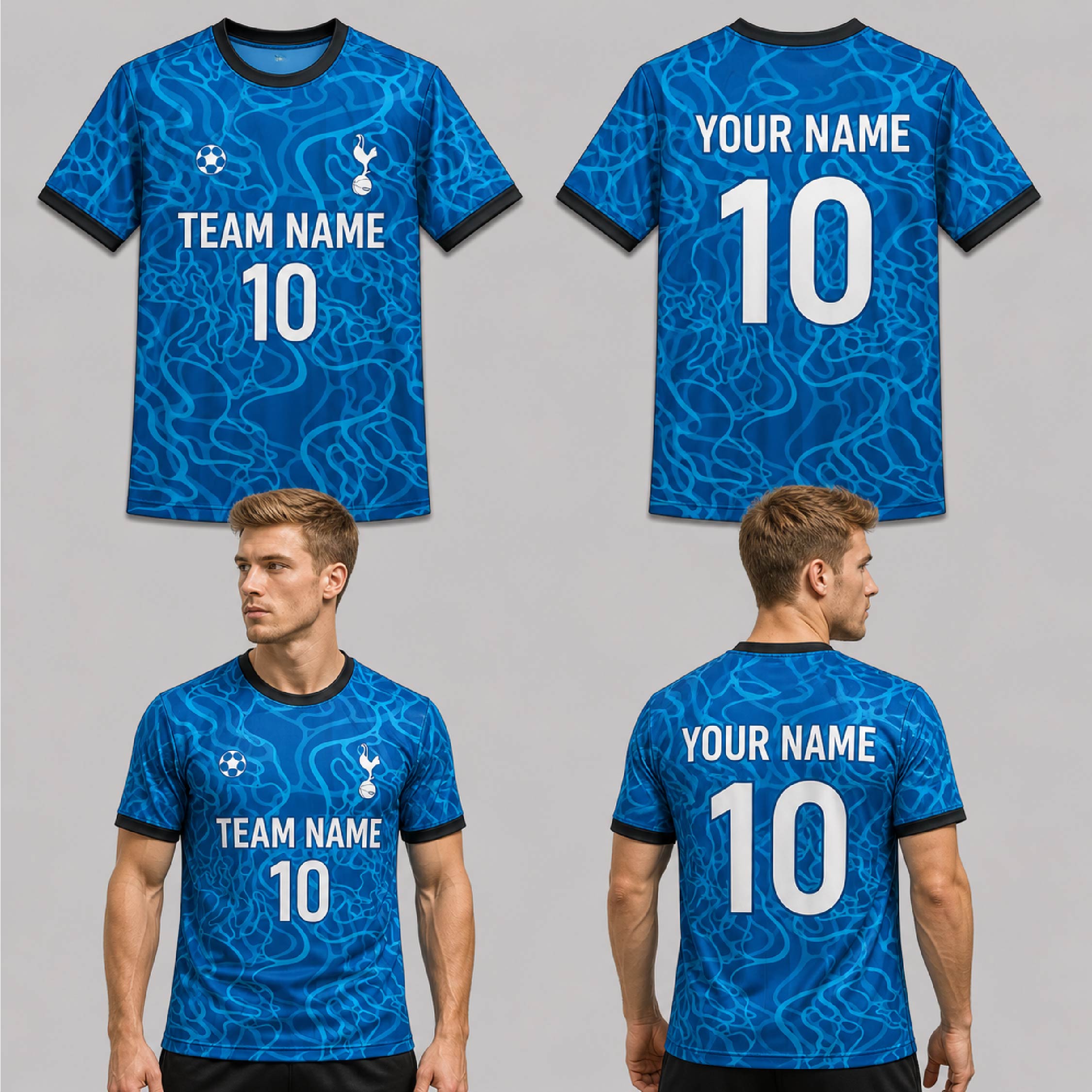 Custom Blue Liquid Pattern Soccer Jersey - SOC062