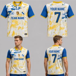 Custom Blue Yellow White Snow Pattern Soccer Jersey – SOC066