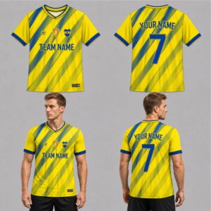 Custom Yellow Blue Stripes Pattern Soccer Jersey – SOC068