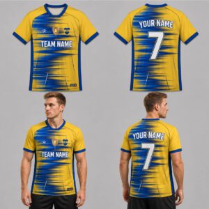 Custom Yellow Blue Wave Pattern Soccer Jersey – SOC069