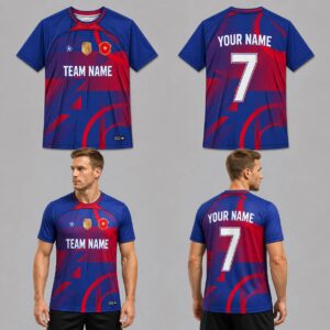Custom Blue Red Abstract Geometric Pattern Soccer Jersey – SOC071