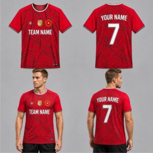 Custom Red Traditional Lines Pattern Soccer Jersey – SOC072