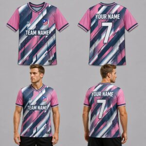Custom Pink White Blue Abstract Geometric Pattern Soccer Jersey – SOC074