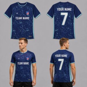 Custom Blue Geometric Waves Pattern Soccer Jersey – SOC076