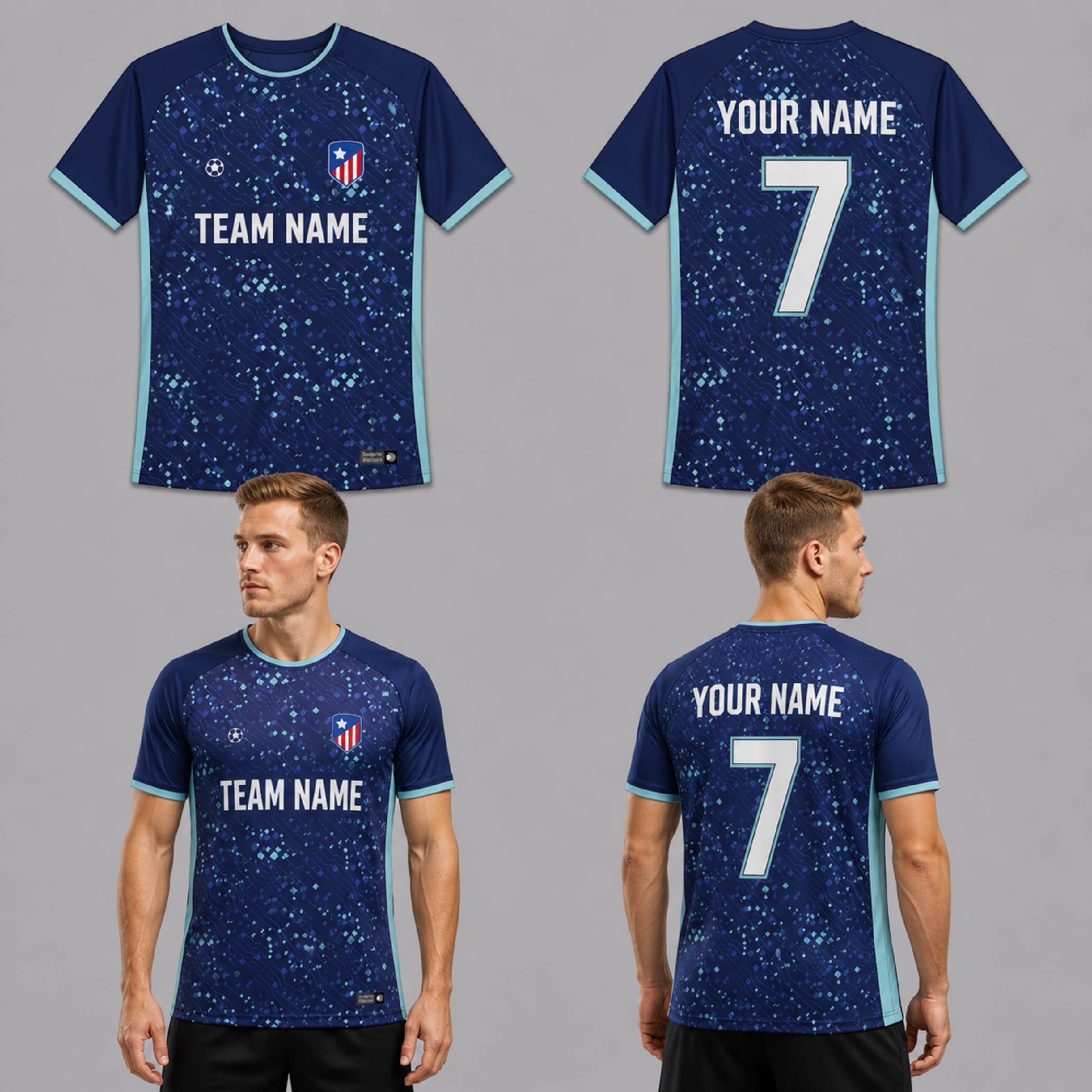 Custom Blue Geometric Waves Pattern Soccer Jersey - SOC076