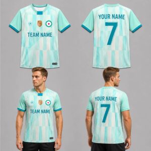 Custom Blue White Geometric Lines Pattern Soccer Jersey – SOC077