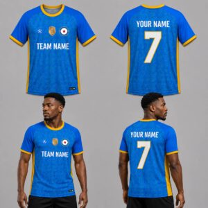 Custom Blue Yellow Wave Lines Pattern Soccer Jersey – SOC078