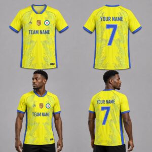 Custom Blue Yellow Wave Lines Pattern Soccer Jersey – SOC079