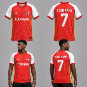 Custom Red White Yellow Wave Lines Pattern Soccer Jersey – SOC081
