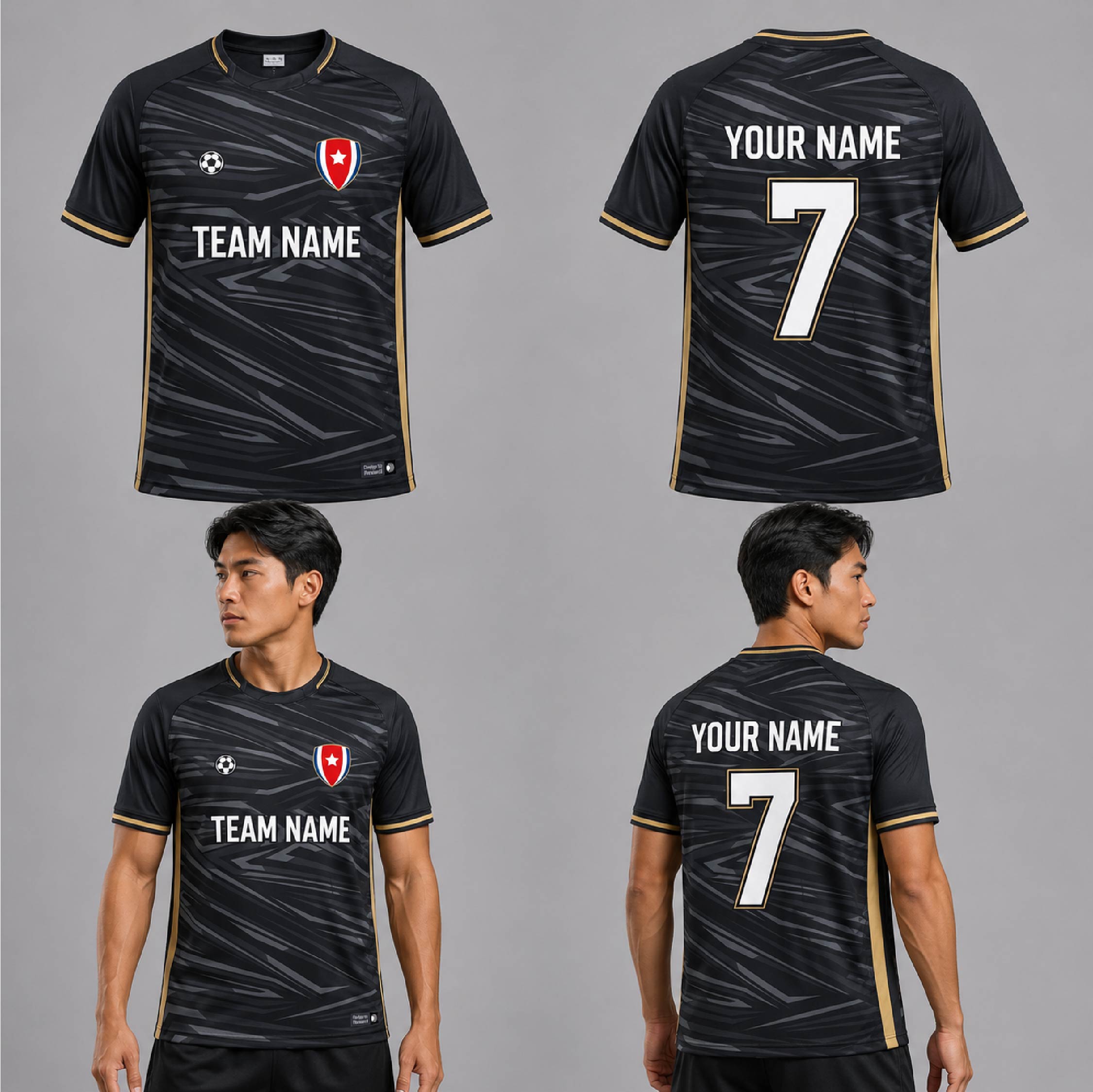 Custom Black Gray Abstract Lines Pattern Soccer Jersey - SOC082
