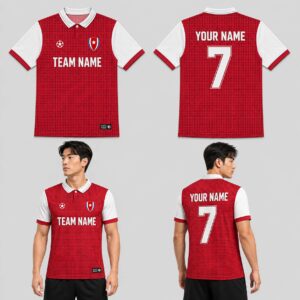 Custom Red White Halftone Pattern Soccer Jersey – SOC084