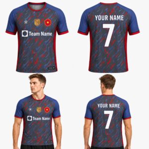 Custom Black Blue Red Abstract Waves Pattern Soccer Jersey – SOC086