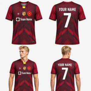 Custom Black Red Abstract Geometric Pattern Soccer Jersey – SOC087