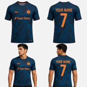 Custom Blue Orange Liquid Pattern Soccer Jersey - SOC091