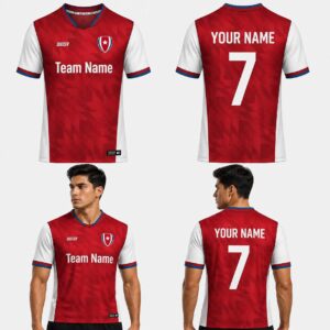 Custom Red White Abstract Waves Pattern Soccer Jersey - SOC093