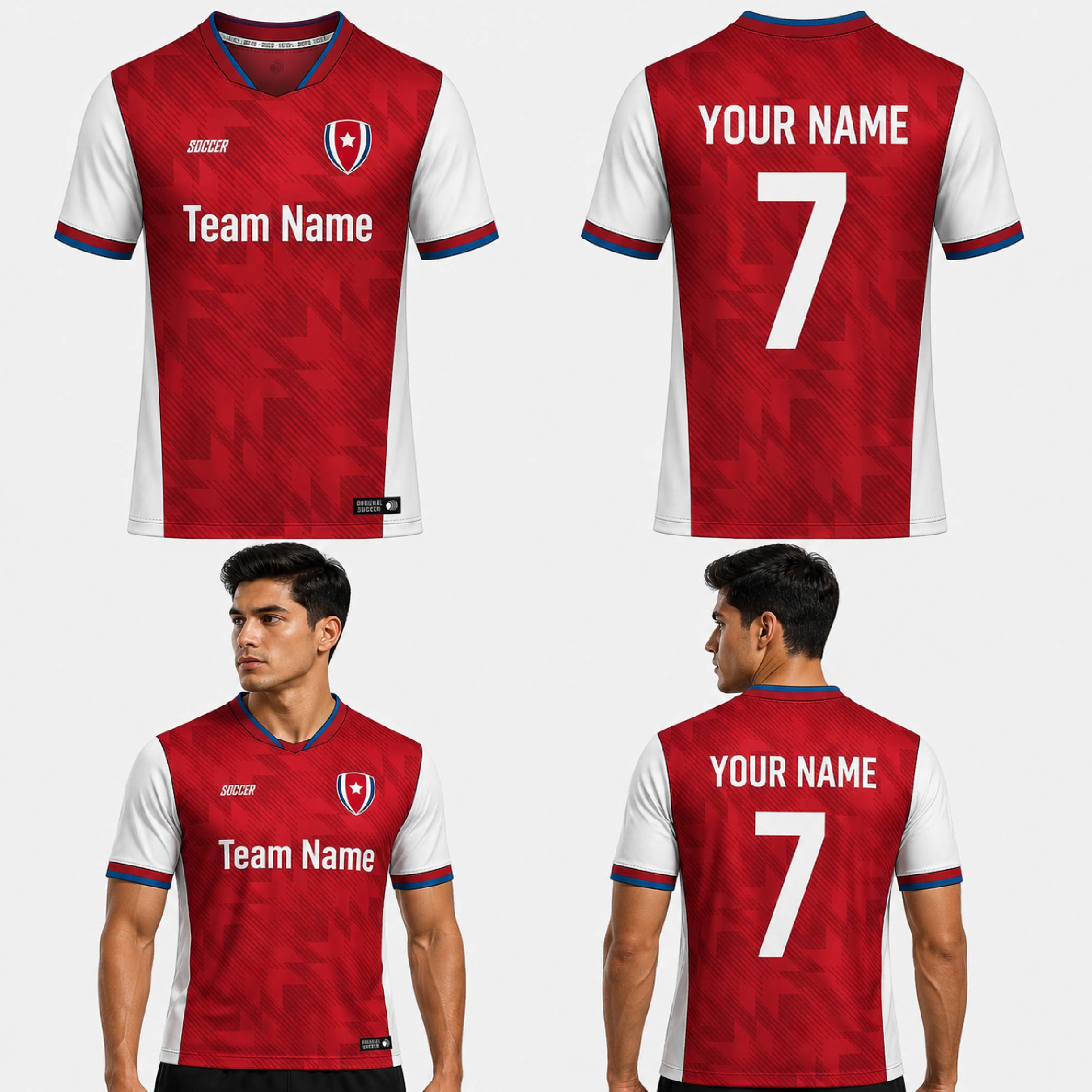 Custom Red White Abstract Waves Pattern Soccer Jersey - SOC093