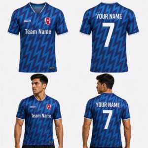 Custom Blue Red Abstract Waves Pattern Soccer Jersey - SOC094