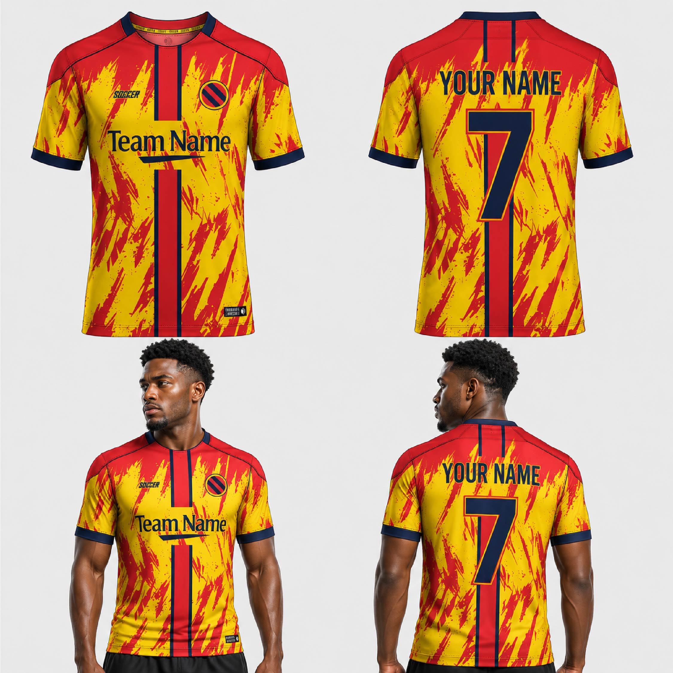 Custom Red Yellow Fire Pattern Soccer Jersey - SOC097