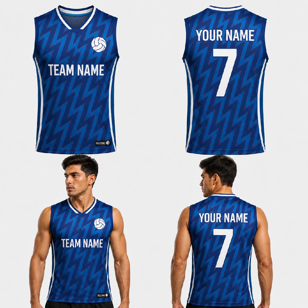 Custom Blue Red Abstract Waves Pattern Volleyball Jersey - VOL001