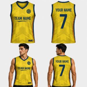 Custom Yellow Gold Abstract Waves Pattern Volleyball Jersey – VOL003