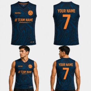 Custom Blue Orange Liquid Pattern Volleyball Jersey – VOL004
