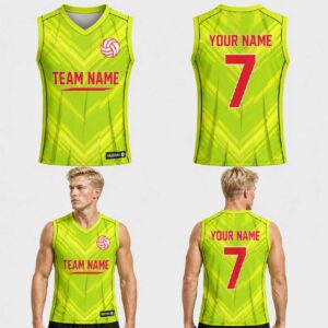 Custom Yellow Green Abstract Geometric Pattern Volleyball Jersey – VOL006