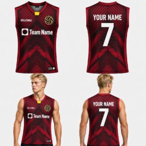 Custom Black Red Abstract Geometric Pattern Volleyball Jersey – VOL007