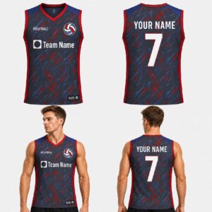 Custom Black Blue Red Abstract Waves Pattern Volleyball Jersey – VOL008