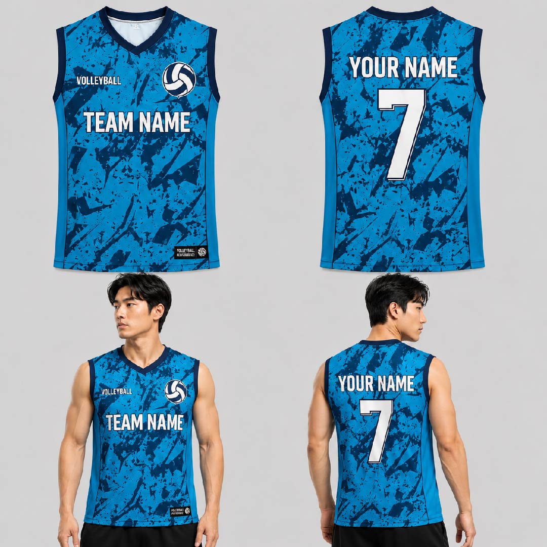 Custom Blue Rugged Pattern Volleyball Jersey - VOL009