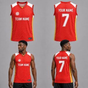 Custom Red White Yellow Wave Lines Pattern Volleyball Jersey – VOL012