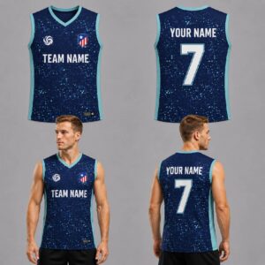 Custom Blue Geometric Waves Pattern Volleyball Jersey – VOL017