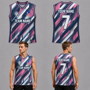 Custom Pink White Blue Abstract Geometric Pattern Volleyball Jersey – VOL019
