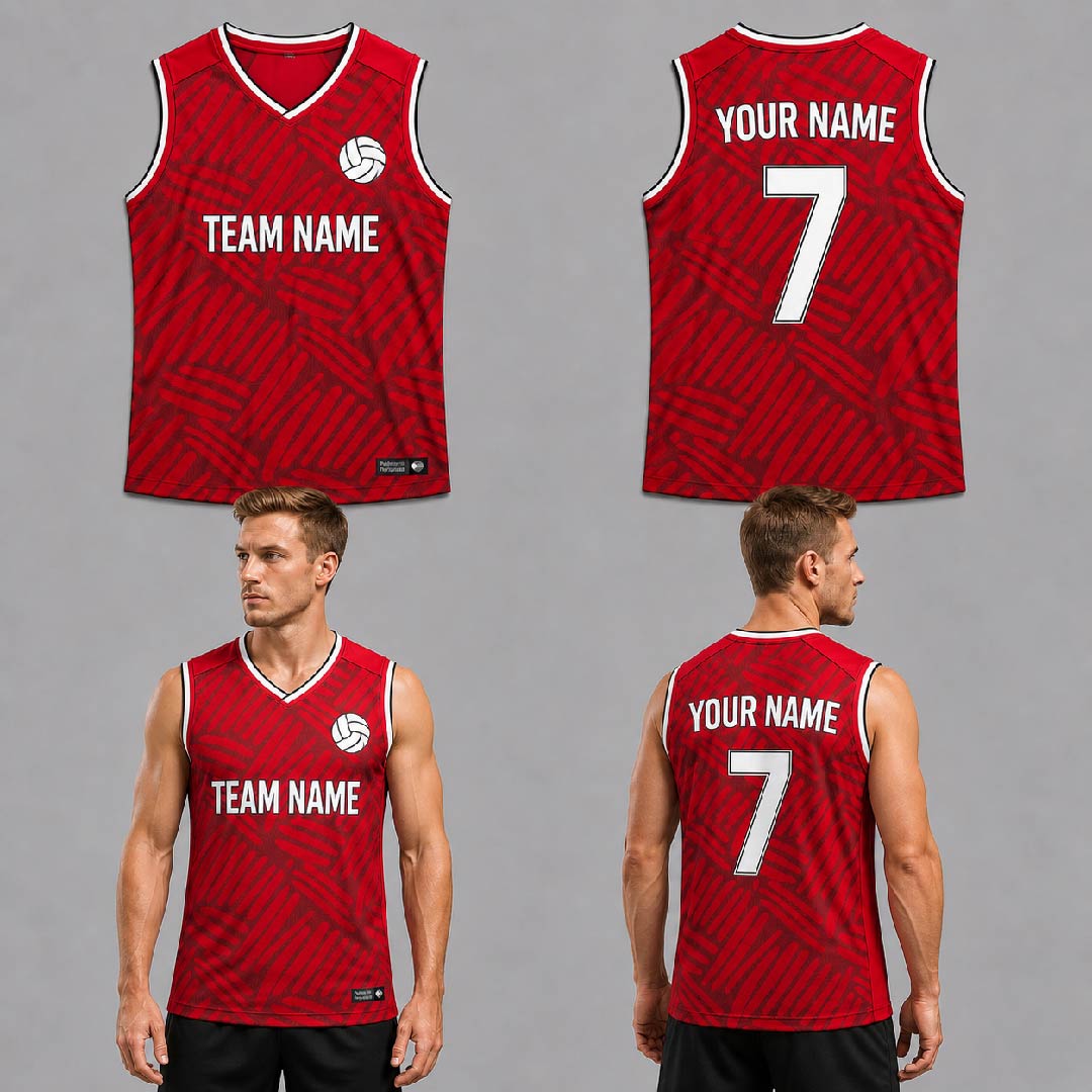 Custom Red Traditional Lines Pattern Volleyball Jersey - VOL021