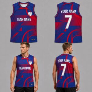 Custom Blue Red Abstract Geometric Pattern Volleyball Jersey – VOL022