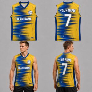 Custom Yellow Blue Wave Pattern Volleyball Jersey – VOL024