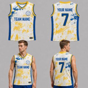 Custom Blue Yellow White Snow Pattern Volleyball Jersey - VOL027