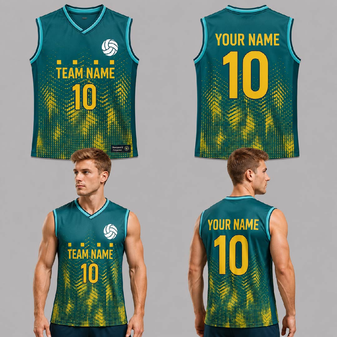 Custom Green Yellow Halftone Pattern Volleyball Jersey - VOL029