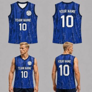Custom Blue Grunge Pattern Volleyball Jersey - VOL030
